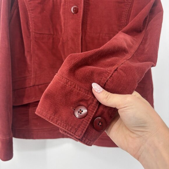 LL Bean Womens Corduroy Red Orange Jacket Button Front Size Medium Western Fall - Picture 6 of 12